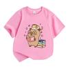 Kids Boys Girls 100% Cotton Crew Neck Short Sleeve T-Shirt, Cute Capybara Reading Book Cat With Headphones Print Casual Comfy Tee For Daily School Pla