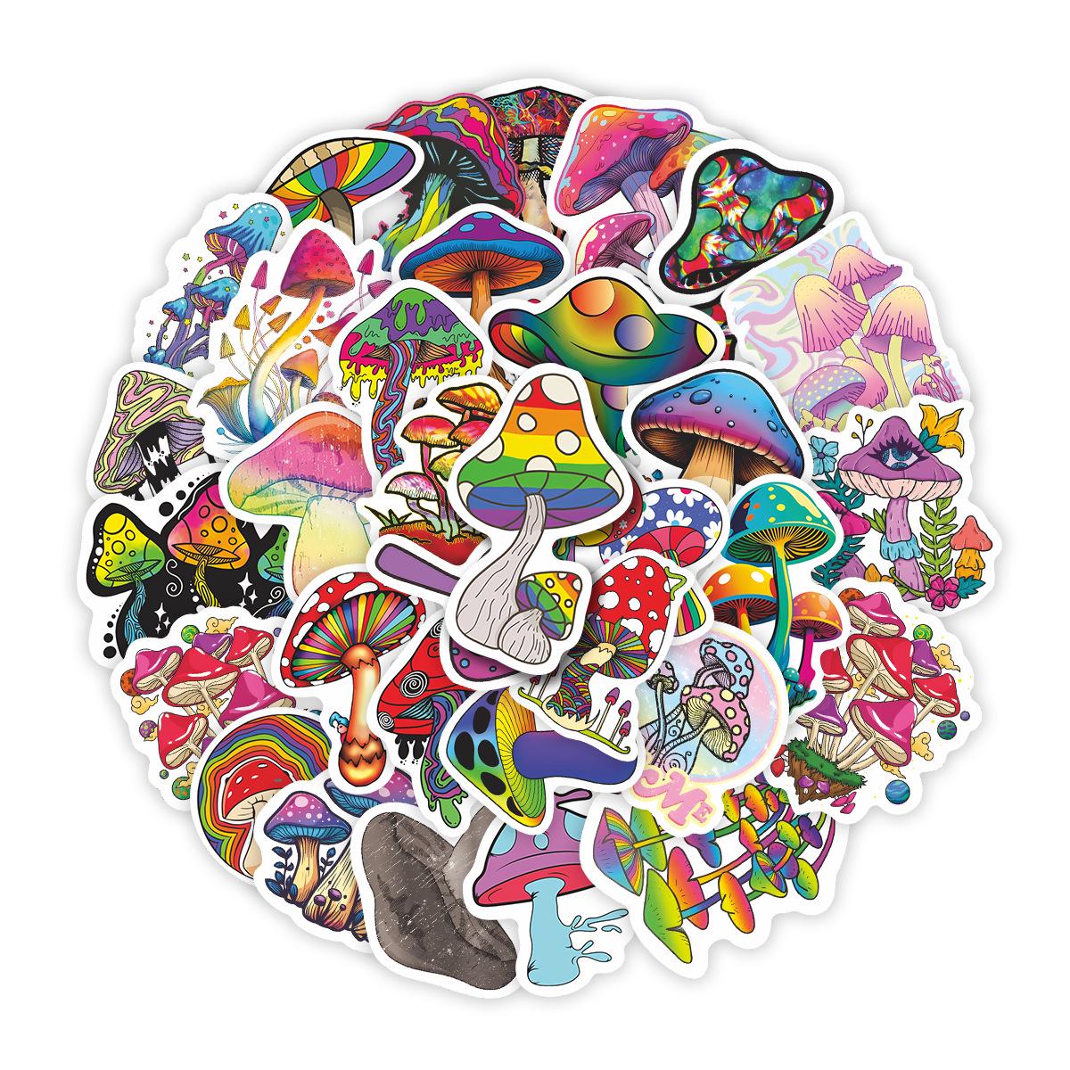 50 Creative Mushroom-Themed Cartoon Stickers for Notebooks, Planners, and Waterproof DIY Decorations No