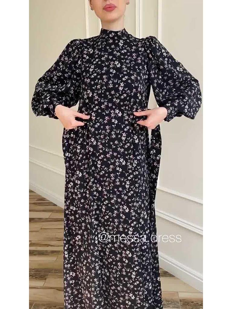 2025 Spring Loose Tie Floral Satin Long Sleeve Dress