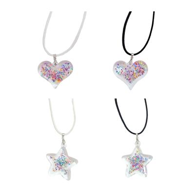 Acrylic Heart Pendant Necklace for Party Celebrations Transparent Glitter Star Heart Necklace Sparkling Jewelry