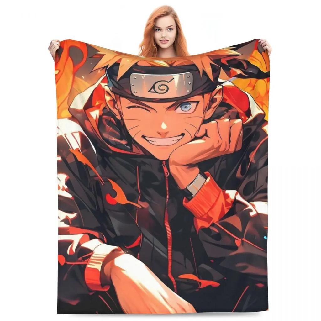 Japanese Anime Graphic Blankets N-Narutos Flannel Novelty Soft Throw Blankets for Home All Season