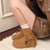 Fashion Fall New Flat Shorthole Boots Women's Fashion Round Toe Suede Sleeve Bow Non-Slip Single Boots