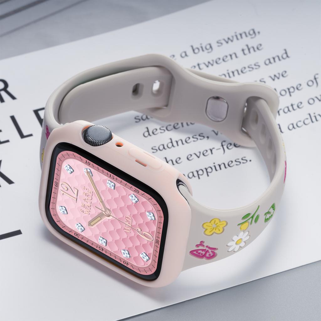 Thin Band+Silicone Case for Apple Watch 40/41mm 42mm 44/45mm 46mm 49mm Engraved Strap iWatch Ultra 2 Series 10 9 8 7 6 SE 5 4 3