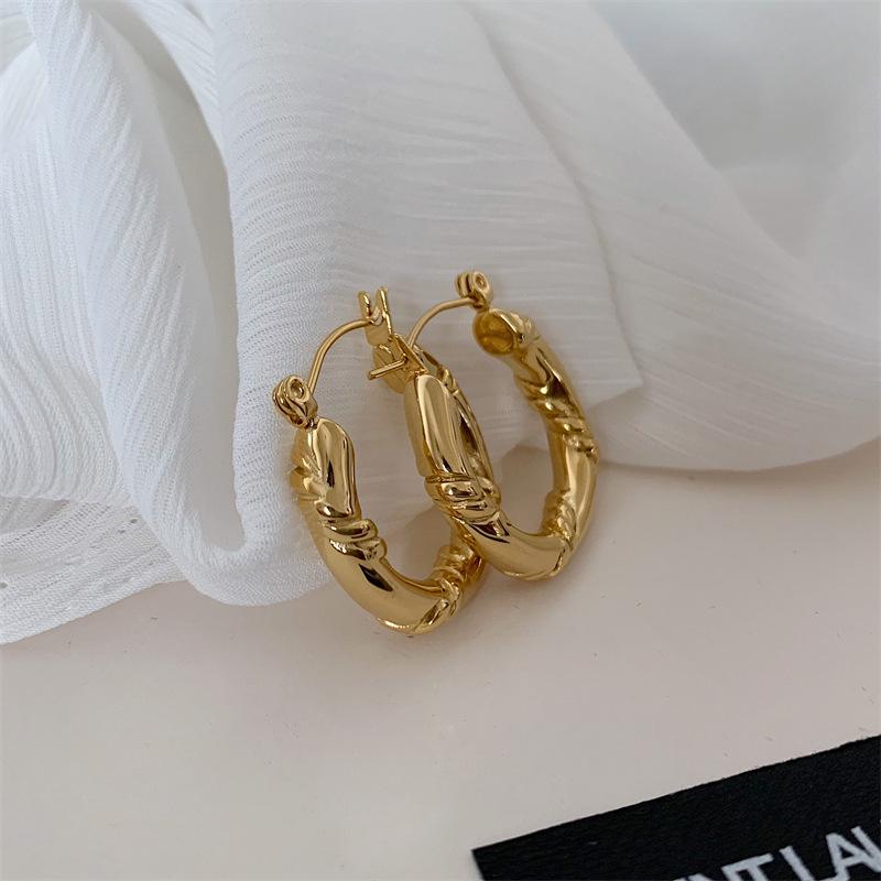 European Cable Knit Texture Gold Plated Titanium Steel Stud Earrings for Women - Chic Cold Style Fashion Accessory