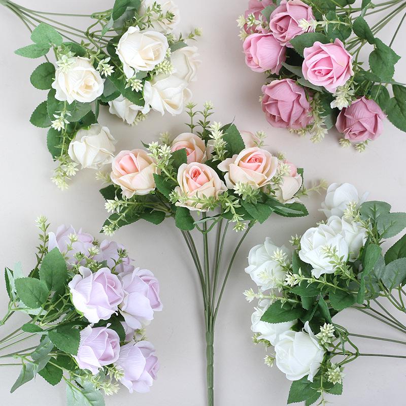 Nordic Style Silk Rose Bouquet - Romantic Artificial Flowers for Living Room & Wedding Decoration