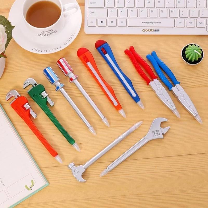 6Pcs/Lot Random Style Simulation Hardware Tools Ballpoint Pens Creative Hand Knife Hammer Design Writing Pens for Office School