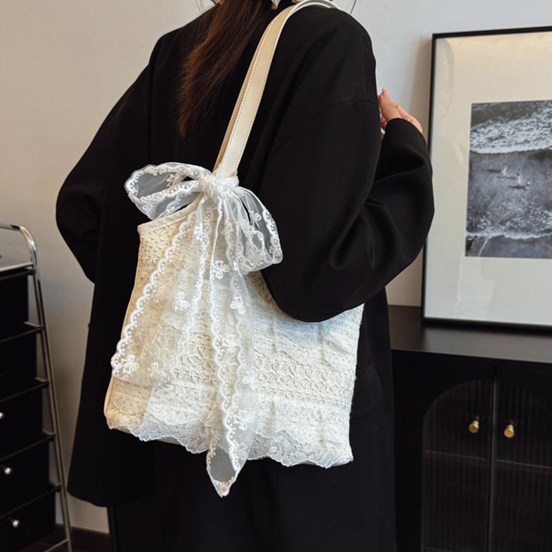 Korean Sweet Lace Hollow Knitted Shoulder Bag Large-Capacity Holiday Casual Tote Bag