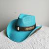 Melesh Western Cowboy Hat Summer Women's Straw Cowboy Hat Pearl Accessories Wide Brim Sun Protection Beach Western Cowboy Hat