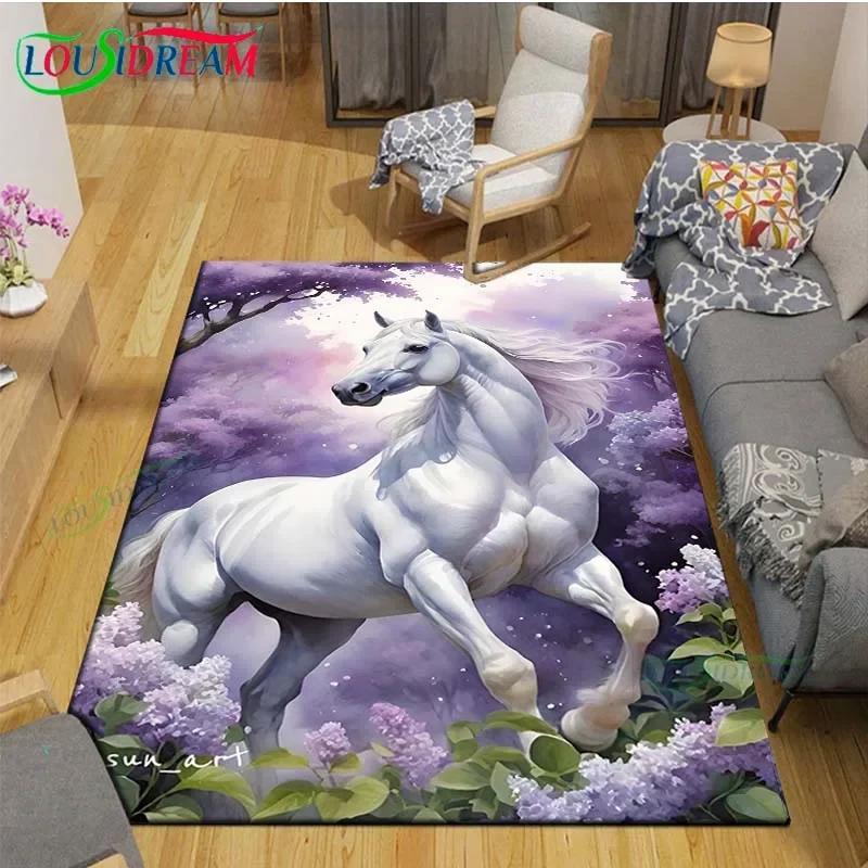 3D Realistic Horse Print Area Rug – Non-Slip Large Carpet for Living Room or Kids Bedroom – Artistic Home Decor Floor Mat