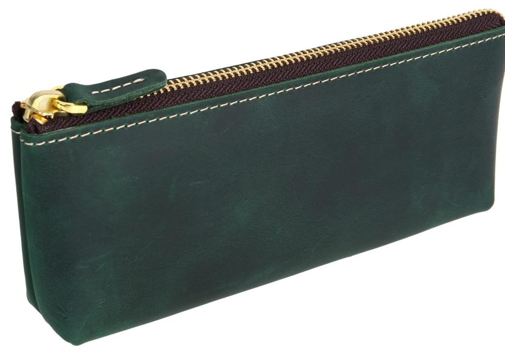 Bag Slim Leather Pencil Large Simple Design for Adults Case Made Only from the Top Surface of Cowhide Zipper Stylish Leather Pencil Case for Genuine