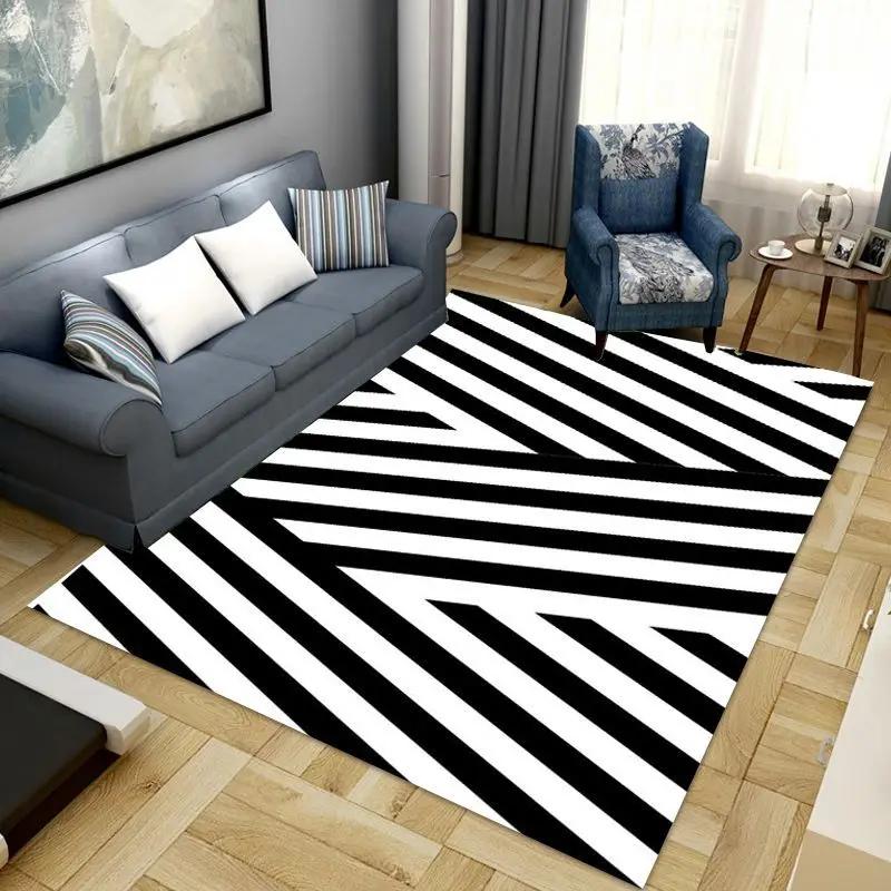 Korean-Inspired Plush Area Rug – Black & White Simple Thick Non-Slip Carpet for Living Room, Bedroom, Modern Home Decor