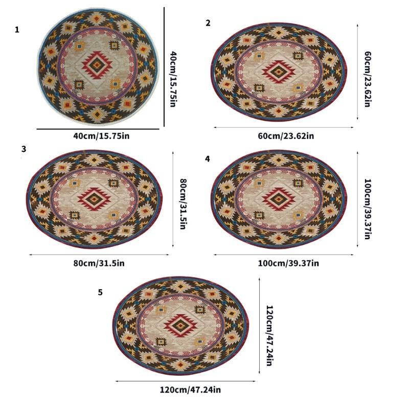 652F Round Carpet Retro Ethnic Type Floor Mat Resistant Rug Home Decoration