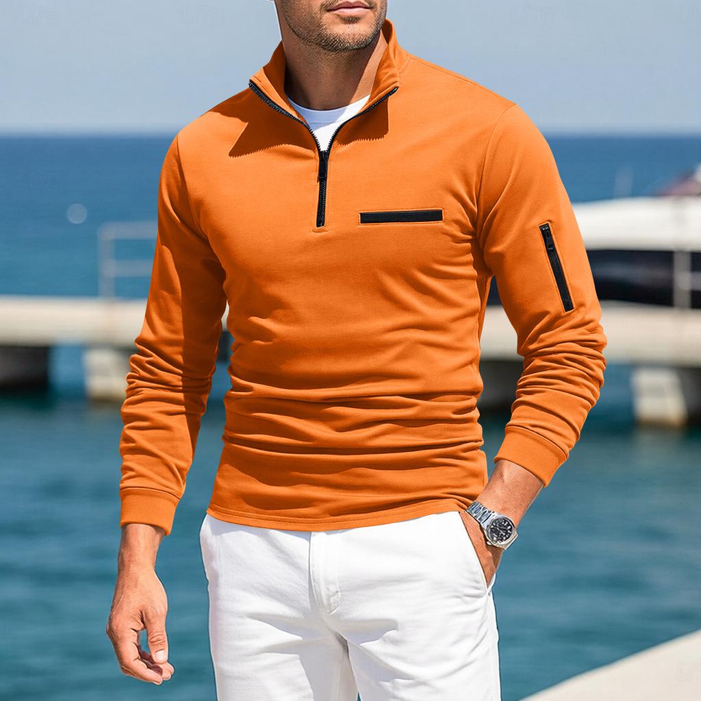 Men's 1/4 Zip Color Long Sleeve Casual Comfortable Pullover