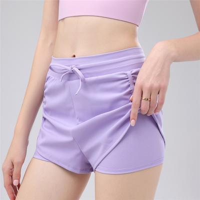 Pantaloni Casual de Yoga de Vară cu Talie Înaltă, cu Pliuri și Șnur, Aspect de Două Perechi, Versatili pentru Alergare și Sport, Pantaloni Antiglare pentru Antrenament și Fitness
