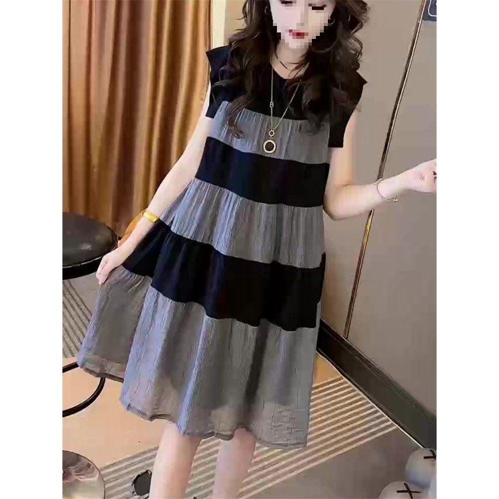 Dress women's summer new Korean version style thin ruffle edge sleeveless foreign contrast skirt