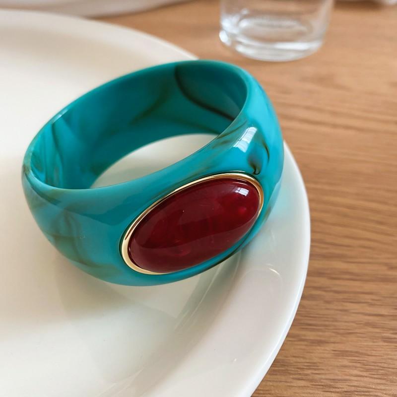 Acrylic Oval Gradient Bracelet Minimalist Fashion Statement Jewelry Women Daily Wear Bracelet - Teal - Burgundy