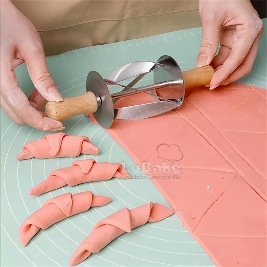 Edelstahl Croissant Maker Trigon Rollmesser Teigschneider Pizza mit Holz- und Kunststoffgriff DIY Backzubehör