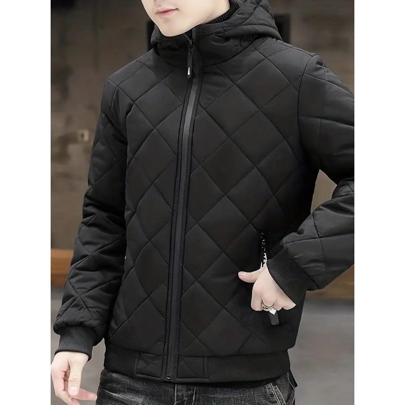 Warme Winter-Kapuzenjacke aus Plüsch, lässige Steppjacke für Herren mit Reißverschluss für Herbst und Winter im Freien