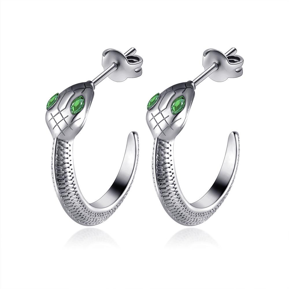 French Retro Women's Personalized Snake Earrings Trendy Light Luxury Plated 18K Creative Titanium Steel Earrings