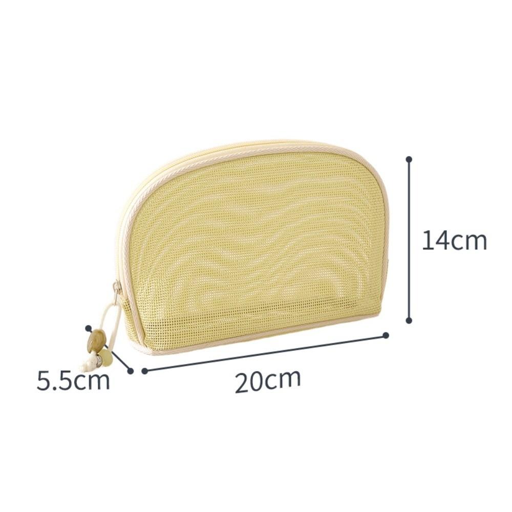 Portable Mesh Cosmetic Bag Zipper Closure Transparent Makeup Handbag Large Capacity Lightweight Storage Pouch