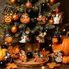 Retro Cartoon Style Party Favors Halloween Wooden Pendants with Lanyard Vintage Hanging Ornaments Pumpkin Ghost Black Bulk Decorations for Events Cat