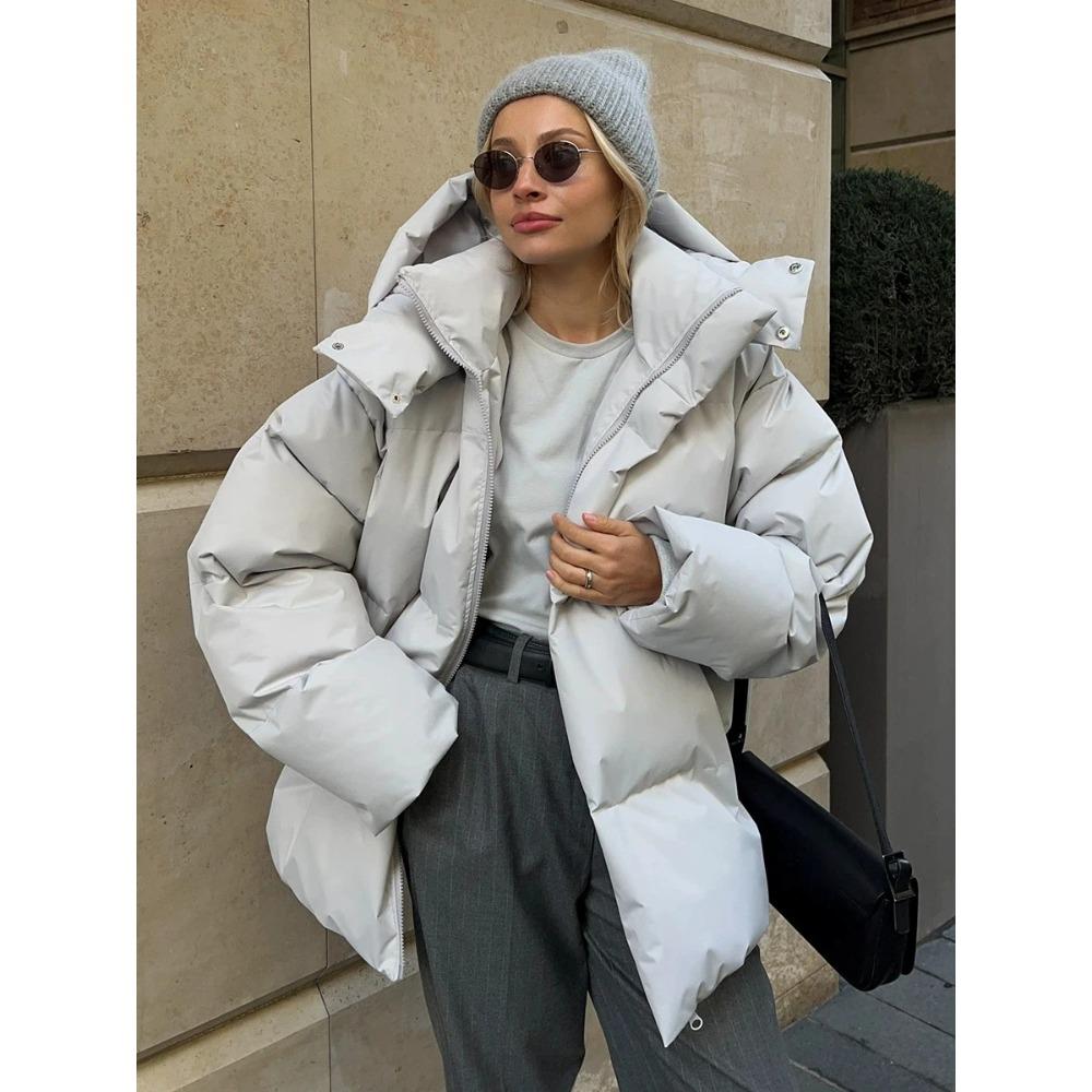 Damen Winter Baumwollmantel Locker Baumwollgepolsterte Jacke Uni Kapuzen Parkas Mantel Weiblicher Puffer-Mantel Winter Oberbekleidung