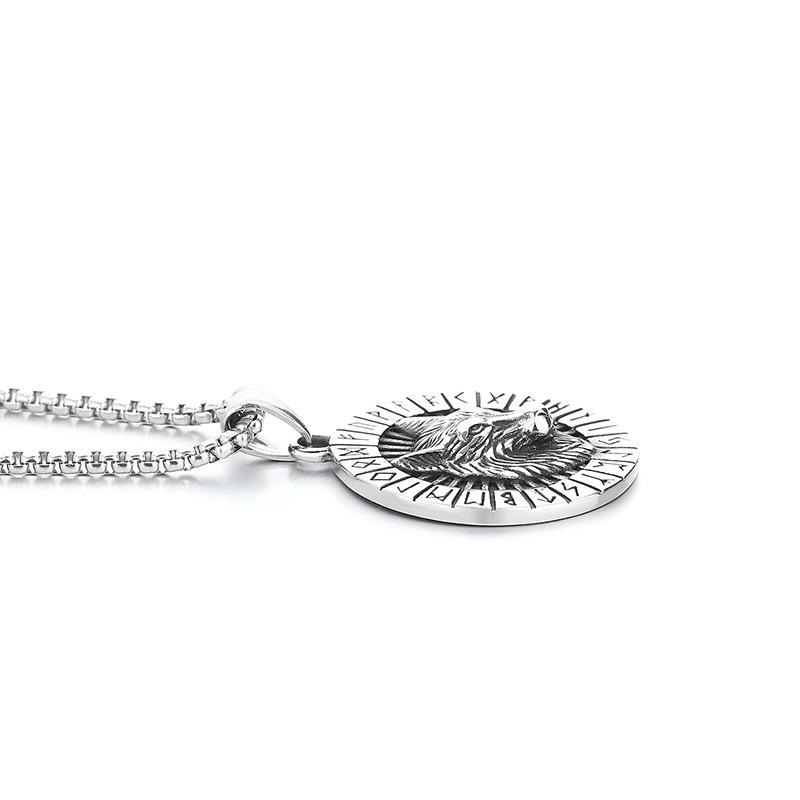Vintage Stainless Steel Viking Rune Wolf Head Pendant Necklace - Trendy Men's Hip-Hop Accessory
