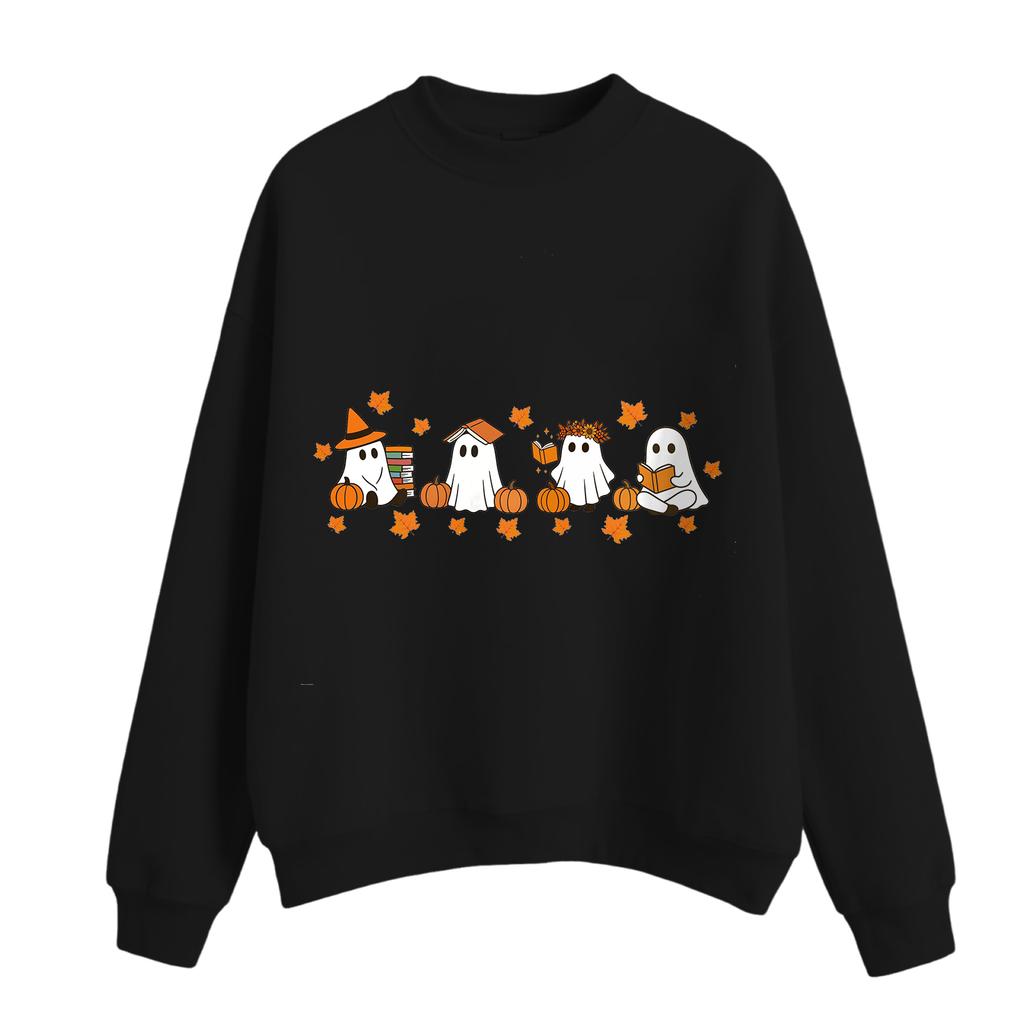 Women's Casual Fashion Round Neck Long Sleeve Halloween Printed Sweatshirt