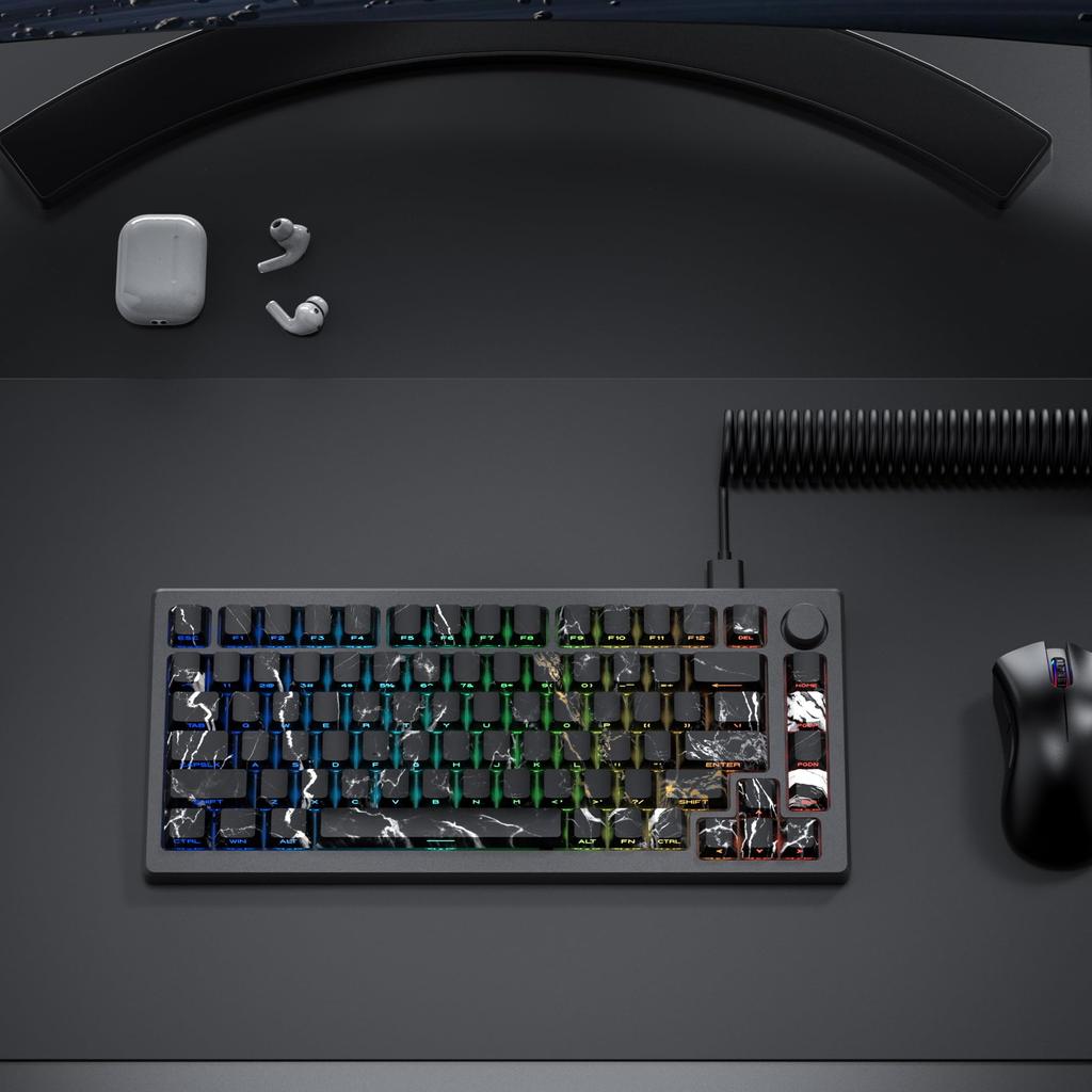 Keyboard Keycaps PBT 131 Keys Marble Keycaps Side Print Keycaps Dye Sub Cherry Profile Custom Keycaps for Mechanical Keyboard Double Shot Marble