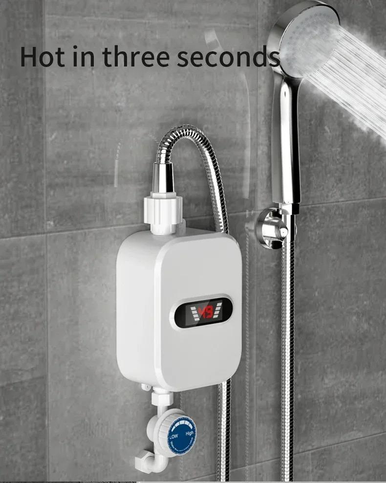 Instant Electric Shower Heater 3500W Mini Tankless 3 Seconds Fast Heating for Bathroom Tap Sink Faucet Set
