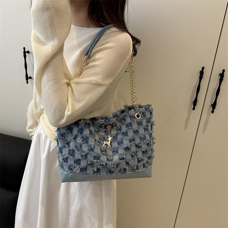 Contrasting Color Casual Versatile Chain Single Shoulder Armpit Bag Summer Popular Large Capacity Portable Tote Bag Women