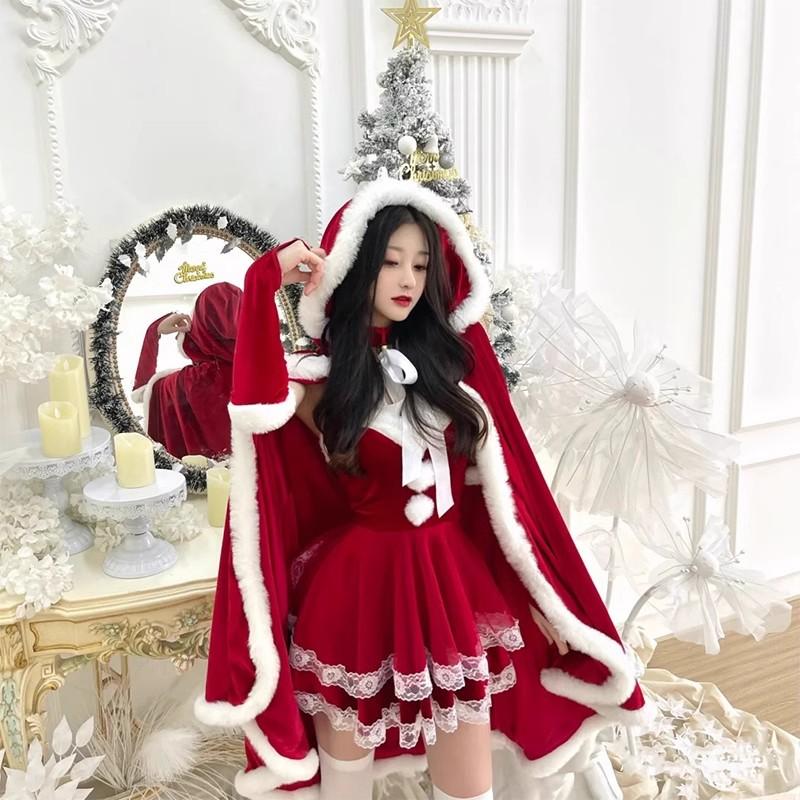 Christmas Robe Cape Shoulder Cape Sexy Pure Dress Pack Cross New Red Big Golden Velvet Uniform
