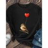 Women's Bird & Heart Balloon Print T-Shirt Crew Neck Stylish Summer Casual Top