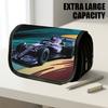 1 estuche para lápices plegable de doble capa, Pista de carreras de coches de carreras morada, Gran capacidad, Bolsa de almacenamiento de bolígrafos de poliéster portátil con cierre de cremallera, Ideal para S