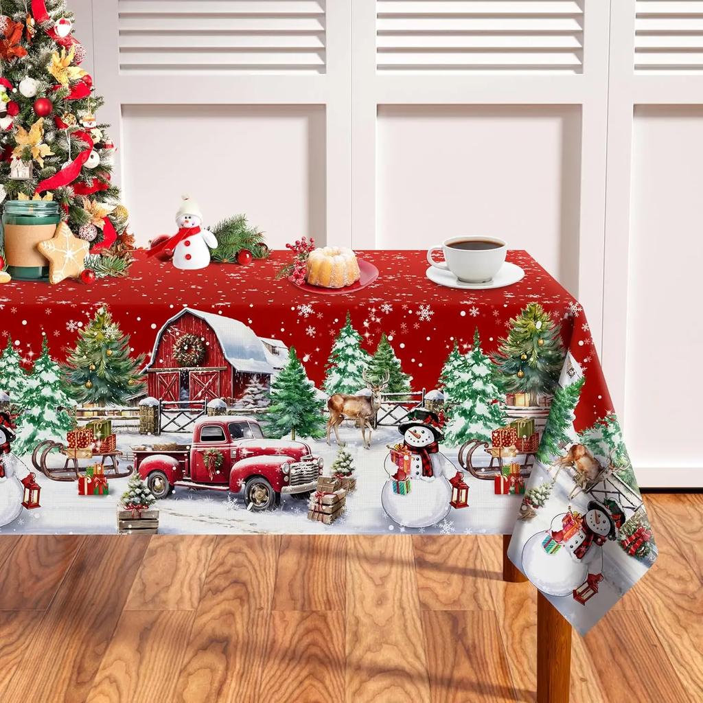 Rectangular Christmas Tablecloth Christmas Trees Buffalo Plaid Red Washable Table Cover Waterproof