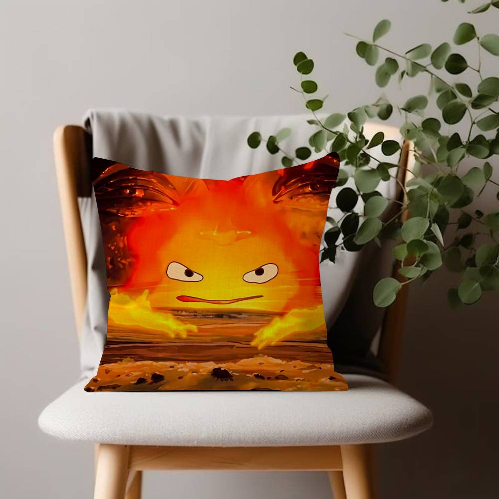 Anime Calcifer HHowls MMoving CCastle Cushion Cover Inches Farmhouse Decor Home Throw Pillow Covers For Couch Decorations