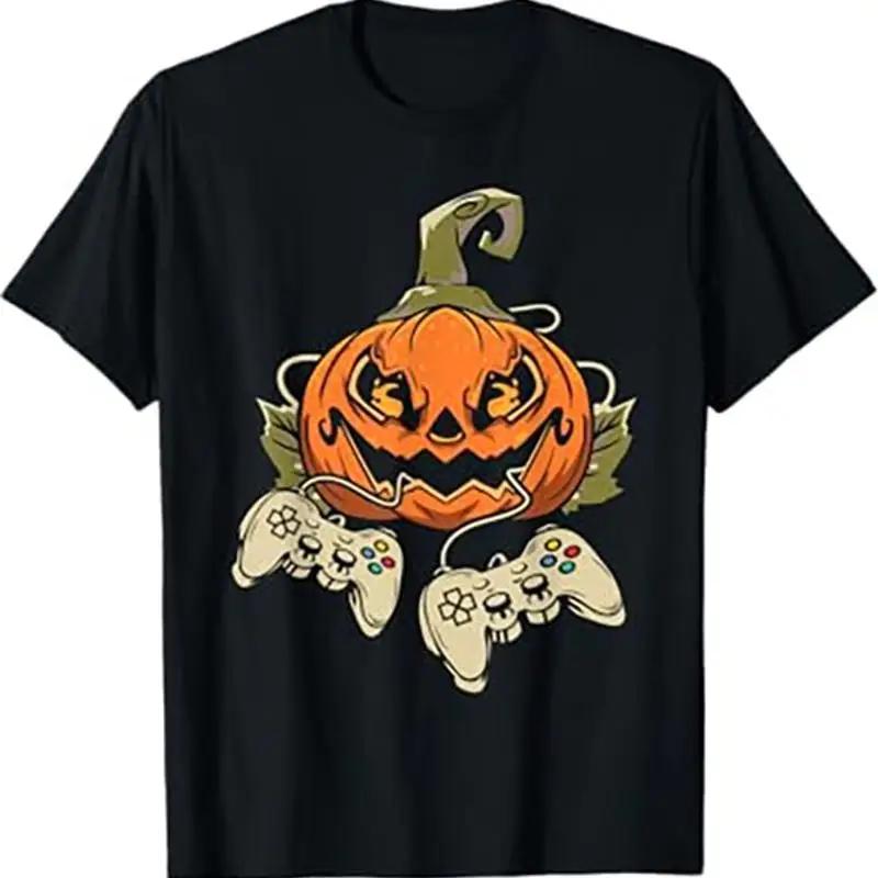 Gamer Pumpkin Halloween T Shirt Funny Video Game Console Controller Graphic S