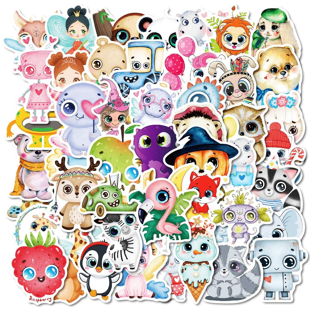 50 Kawaii Big Eyes Pet Stickers Anthropomorphic Big Eyes Apple Waterproof Decorative Stickers