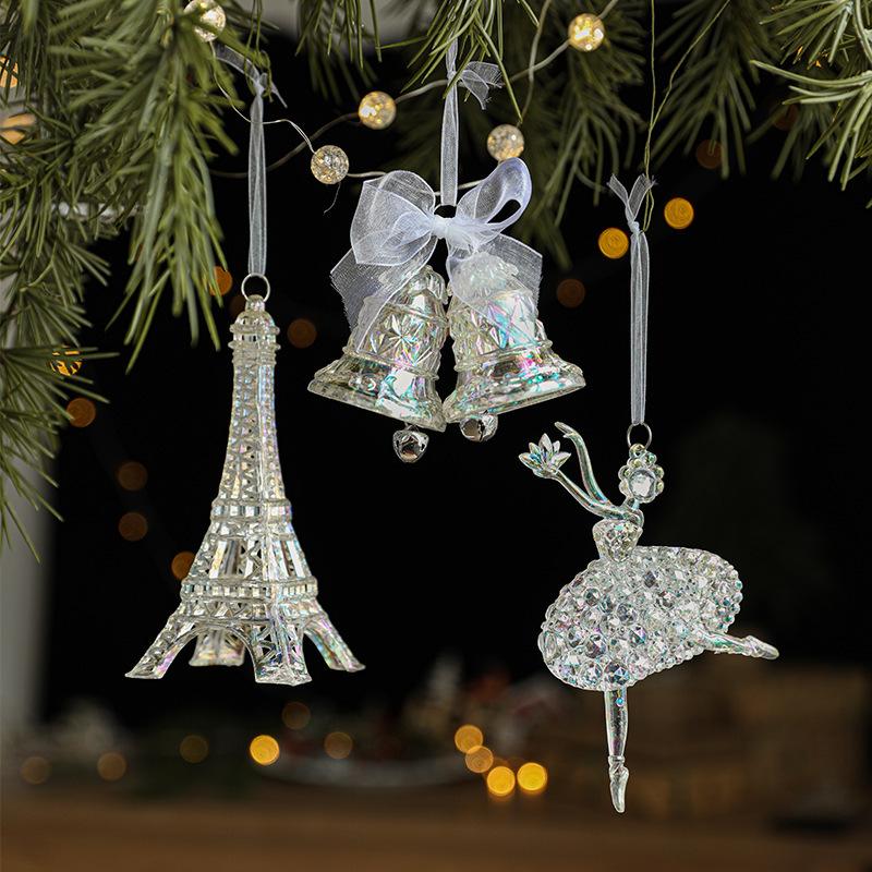 New Christmas Tree Pendant Acrylic Transparent Colorful Symphony Creative Bells Angel Girl Christmas Decoration Pendant Festive