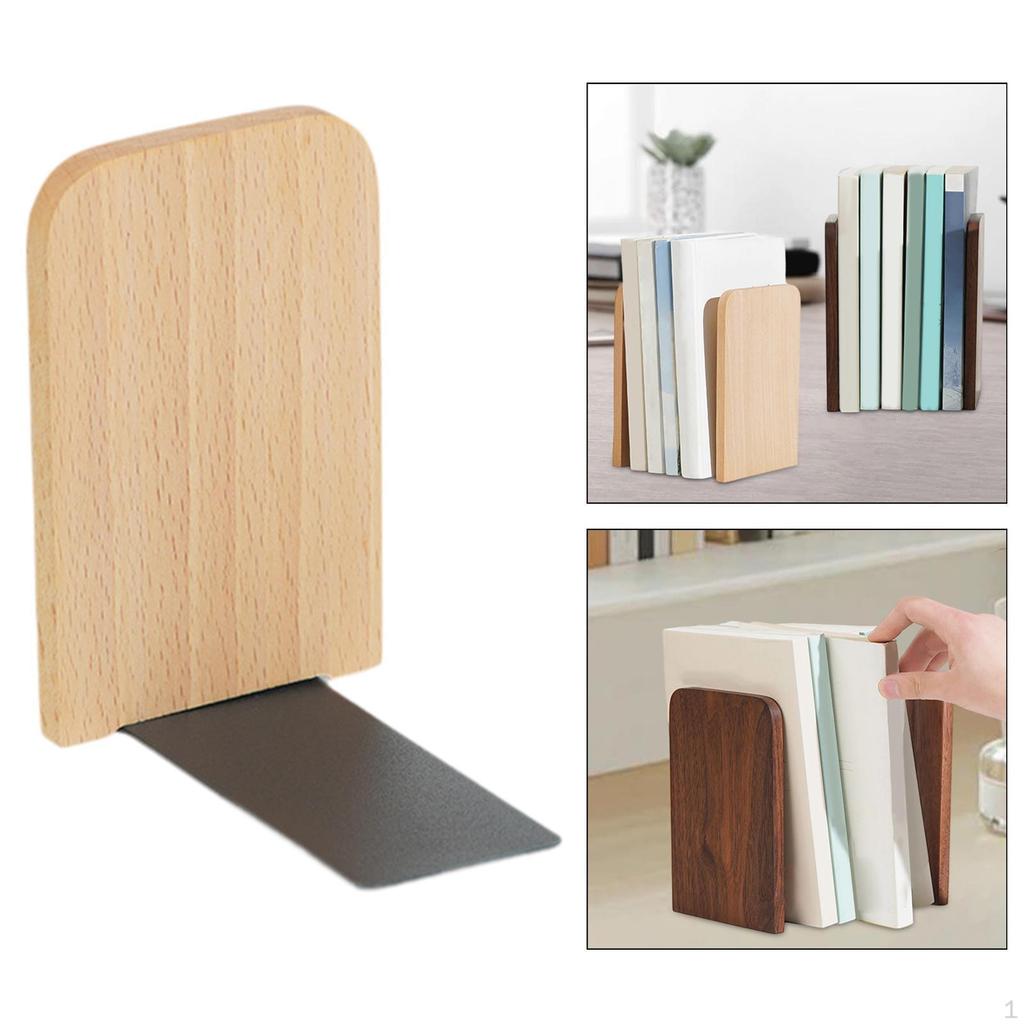 Wooden Book End Books Stopper Heavy Duty Elegant for /magazines Support Bookcase