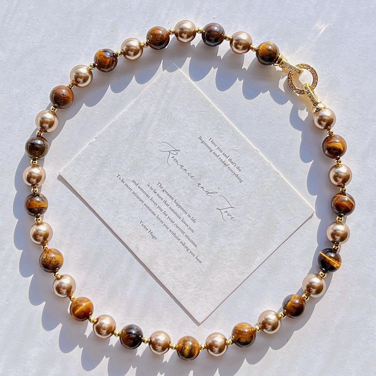

Maillard Natural Boutique Tiger s Eye Imitation Pearl Beaded Necklace Women s Collarbone Chain Sweater Chain Fidelity