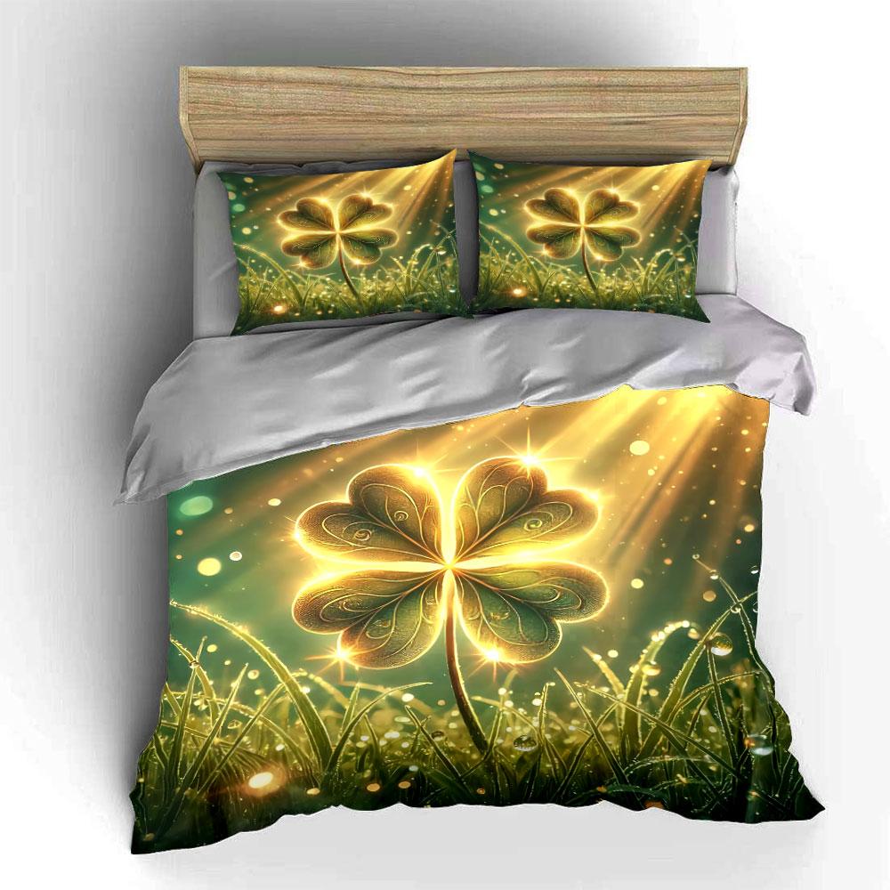 Golden Clover Decor Set Bedding Set with 1 Duvet Cover 2 Pillowcases Single Double King Queen, Gift