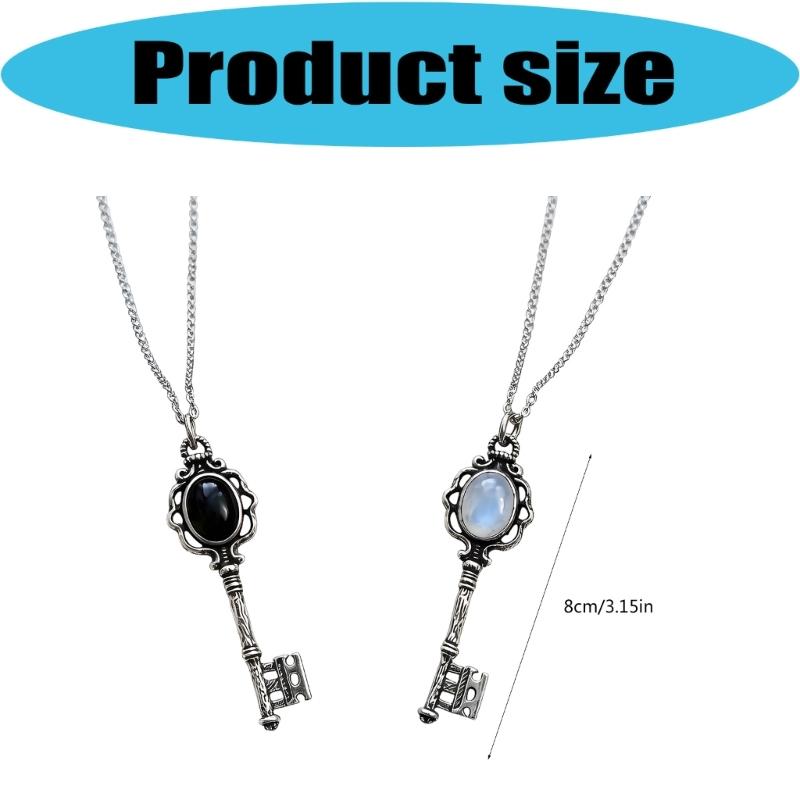 Gothic Moonstone/Black Stone Pendant Necklace With Skull Key Charm For Women Trendy Jewelry Accessory