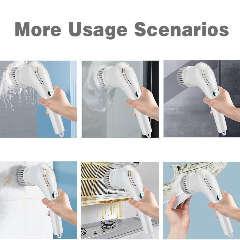 Household Electric Cleaning Brush Rechargeable Electric Scrubber with Detachable Head Cleaning Brush Kitchen Toilet Cleaning Tool