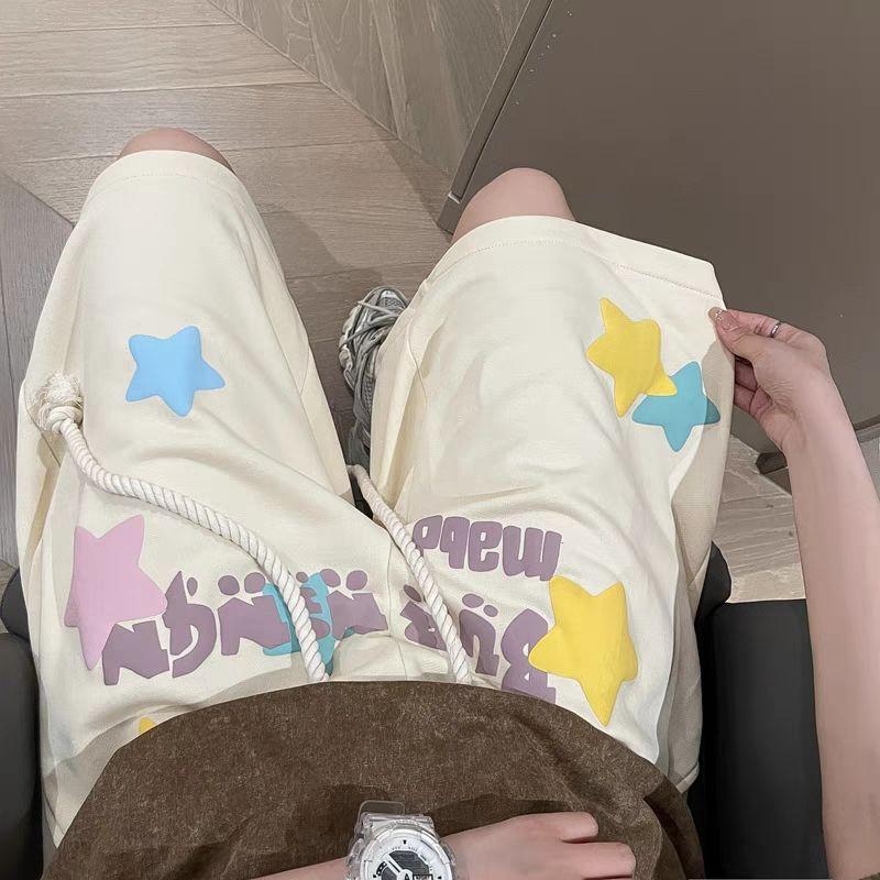 Women Trendy Print Streetwear Harajuku Y2K High Waist Wide Leg Short Pants Summer Students Casual Loose Sports Beach Shorts