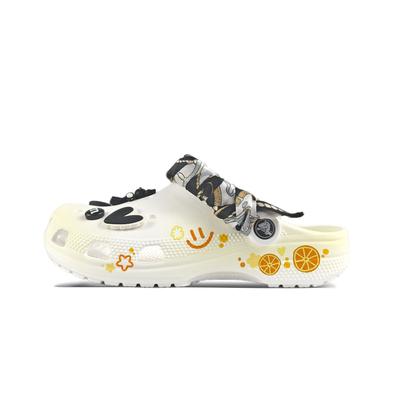 Crush Clog EVA Uśmiechnięta Cytryna Ozdobna Klamra Ręcznie Malowane Graffiti Codzienne Modne Wszechstronne Buty z Dziurkami Unisex Białe