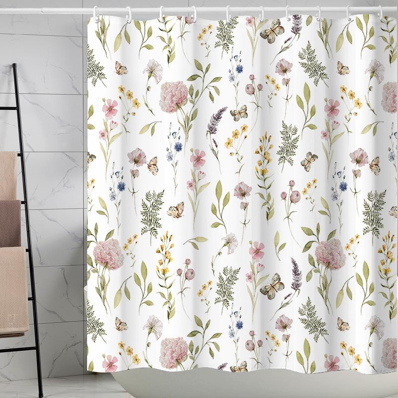 European Flowers, Birds, Plants Bath Curtains Waterproof Shower Curtain 3D Printing Bathroom Decoration with Hook Bath Screen