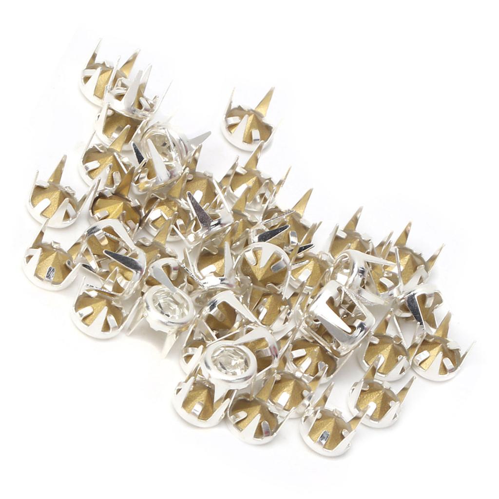 50PCS 6mm Colorful Round Claw A Grade Rhinestones for Crafts Decoration(Sliver)