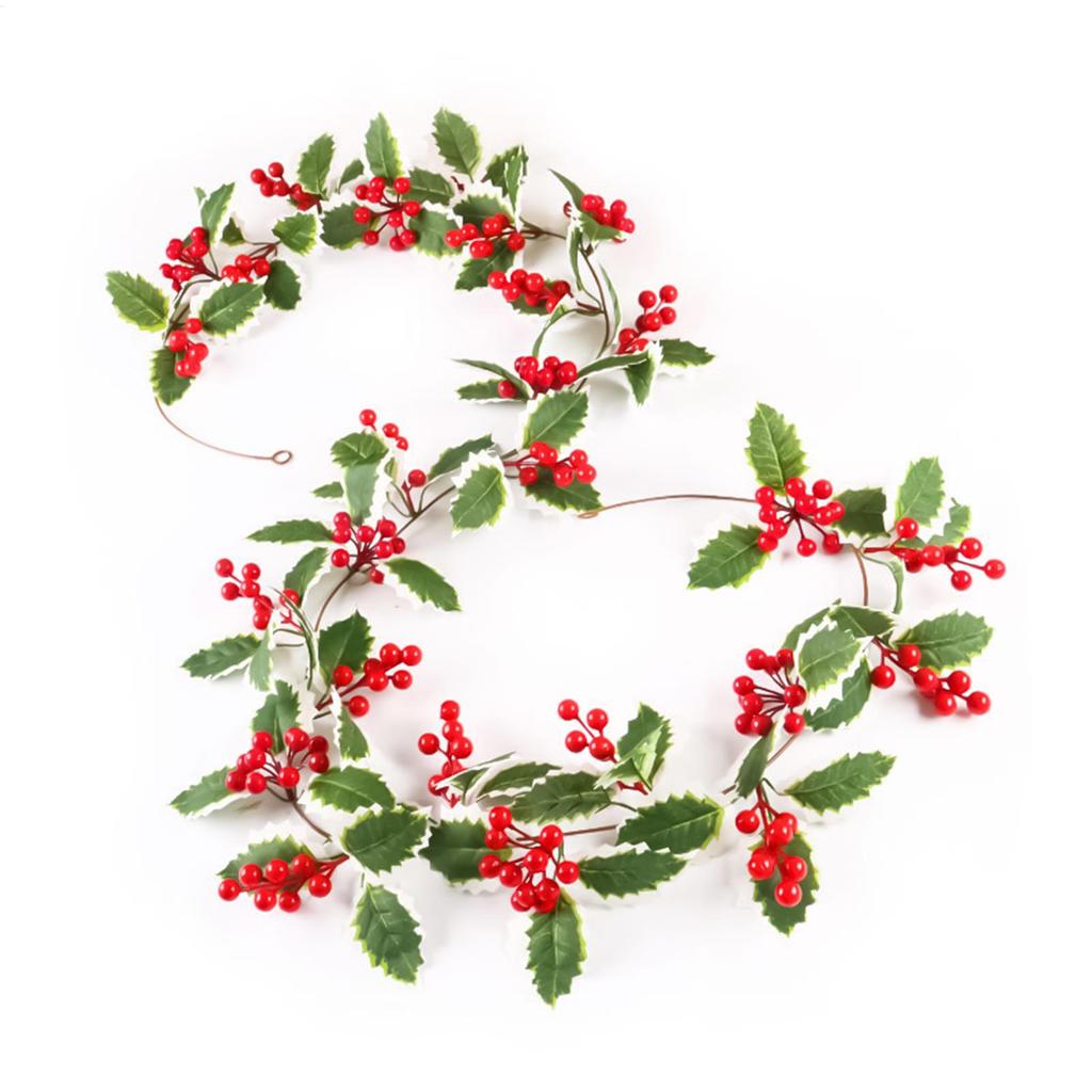Vine Garland 69Inch Realistic Leaves With Red Berries Decorative Vines For Home Living Room Front Door Patio Outdoor Garden Yard