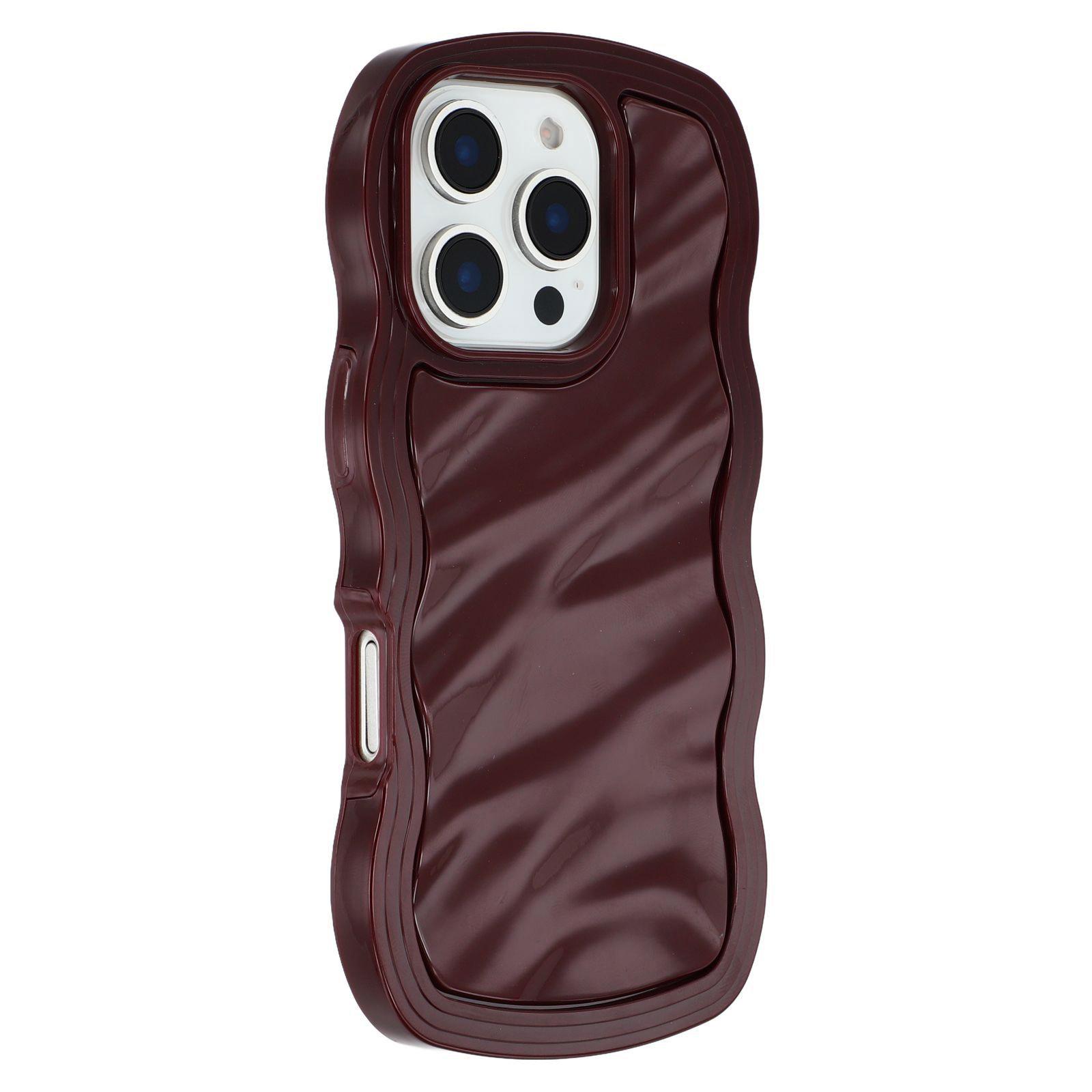 

For iPhone 16 Pro Case Wavy Edge Shockproof TPU+PC Phone Cover Wine Red